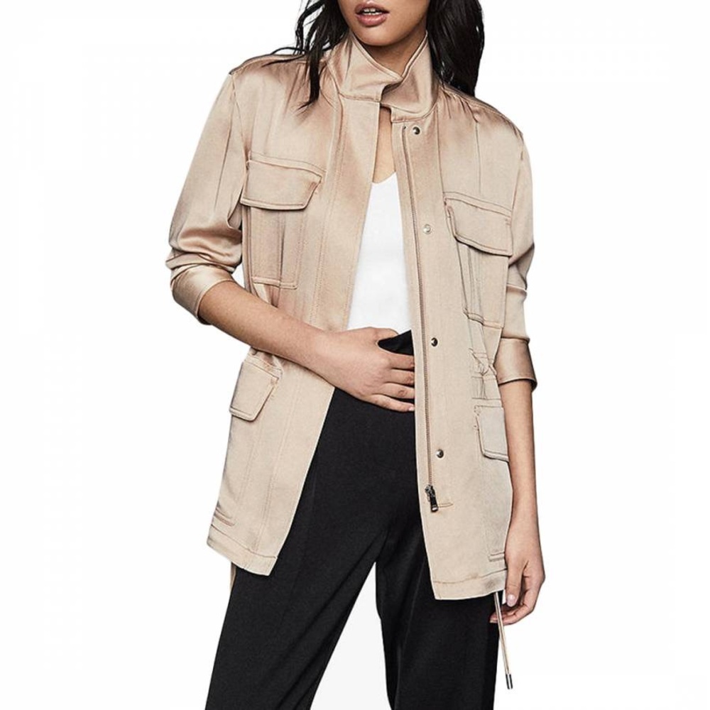 REISS Blakely Satin Silky Lightweight Gold Tan Utility Jacket
